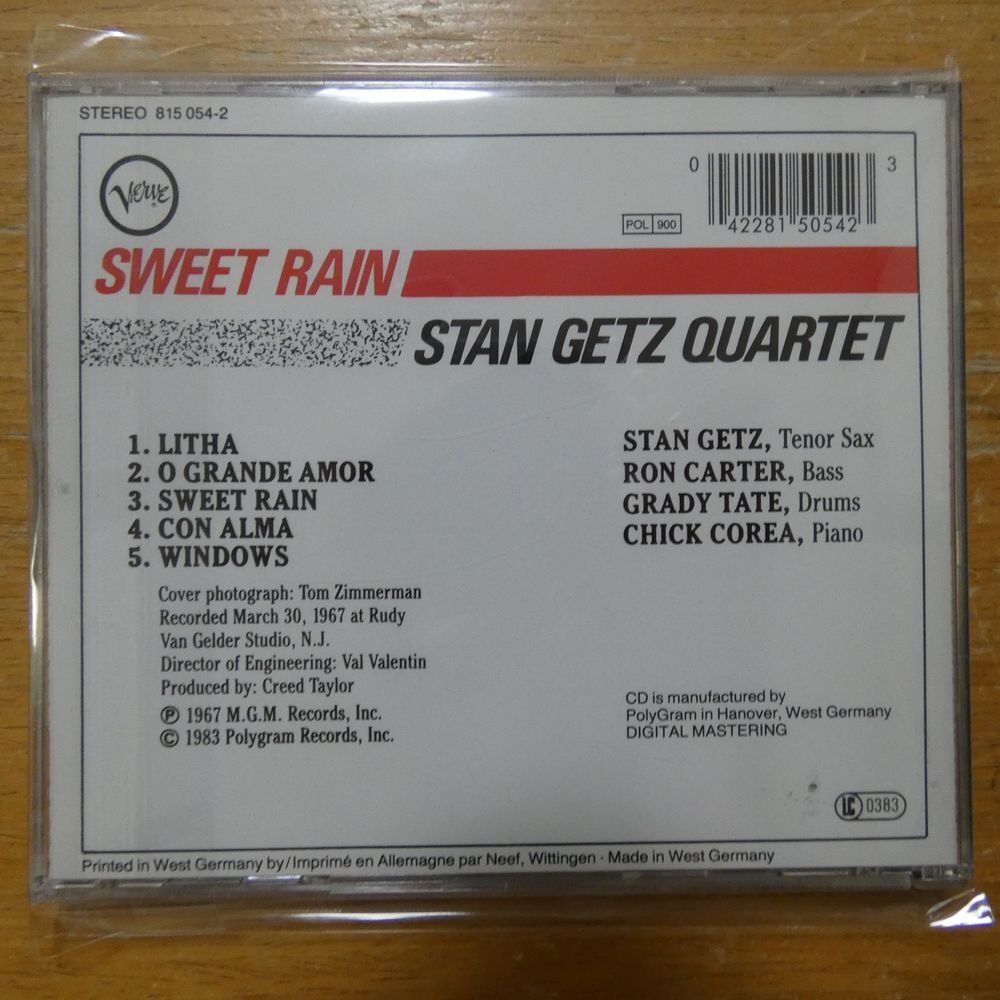 042281505423;【CD/独盤】スタン・ゲッツ・クアルテット / SWEET RAIN 815054-2の画像2