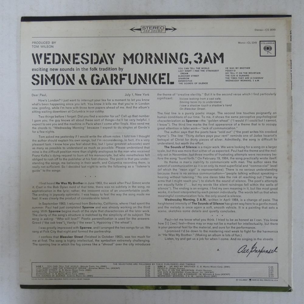46073691;【US盤】Simon & Garfunkel / Wednesday Morning, 3 A.M.の画像2