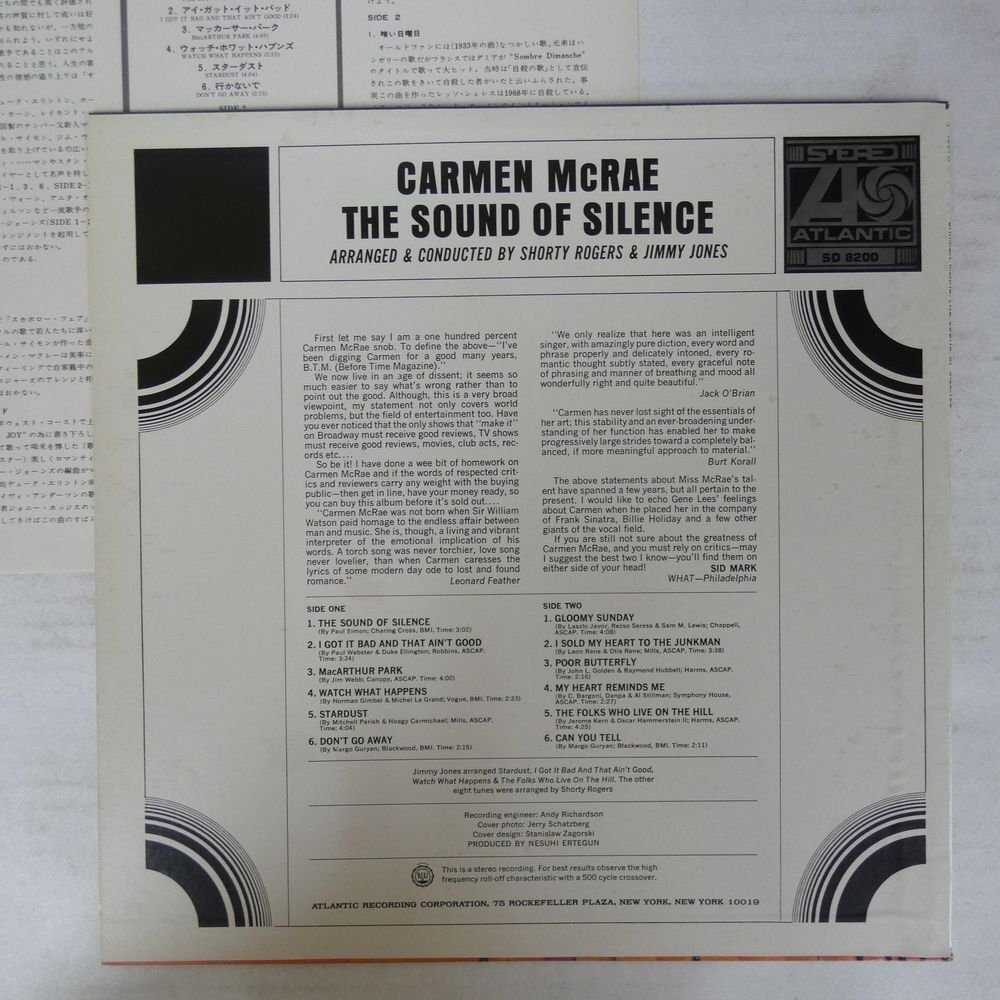 46073779;【国内盤/美盤】Carmen McRae / The Sound Of Silenceの画像2