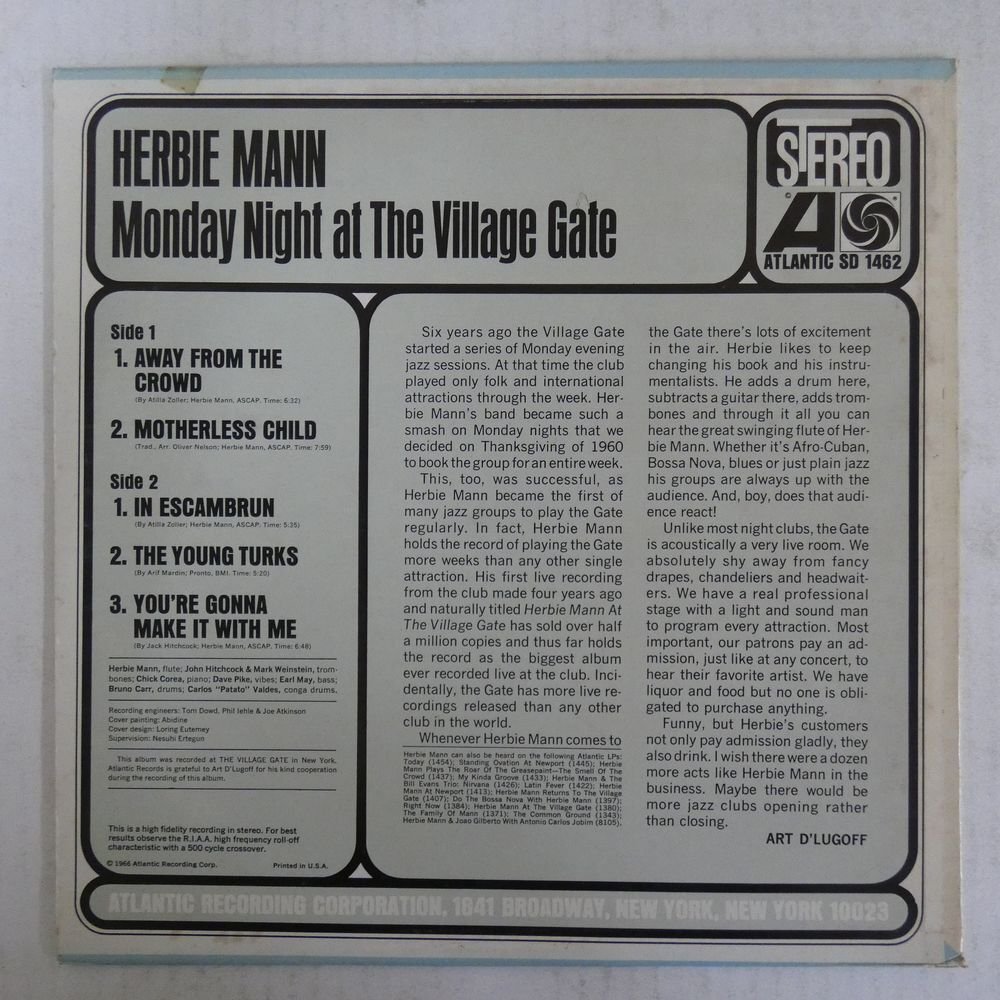 46074414;【US盤/ATLANTIC/黒ファン】Herbie Mann / Monday Night At The Village Gate_画像2