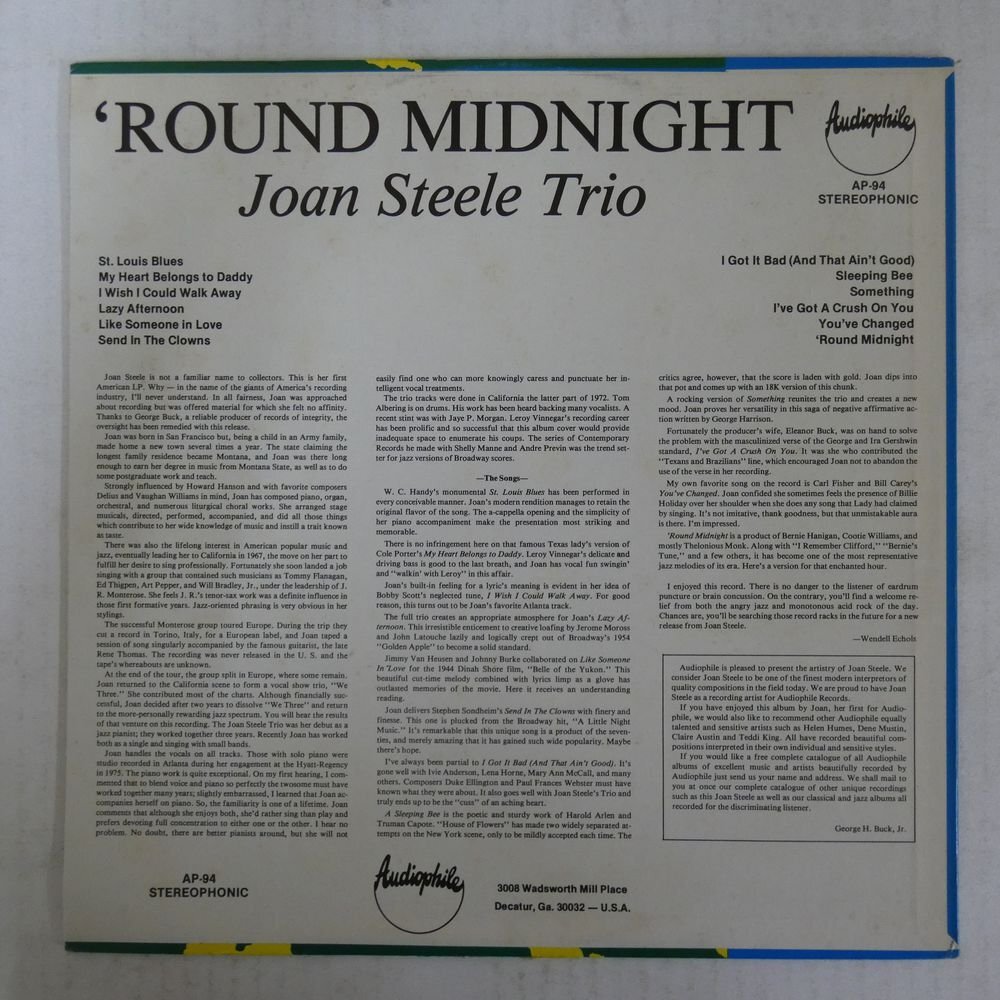 46074406;【US盤/Audiophile】Joan Steele Trio / 'Round Midnightの画像2