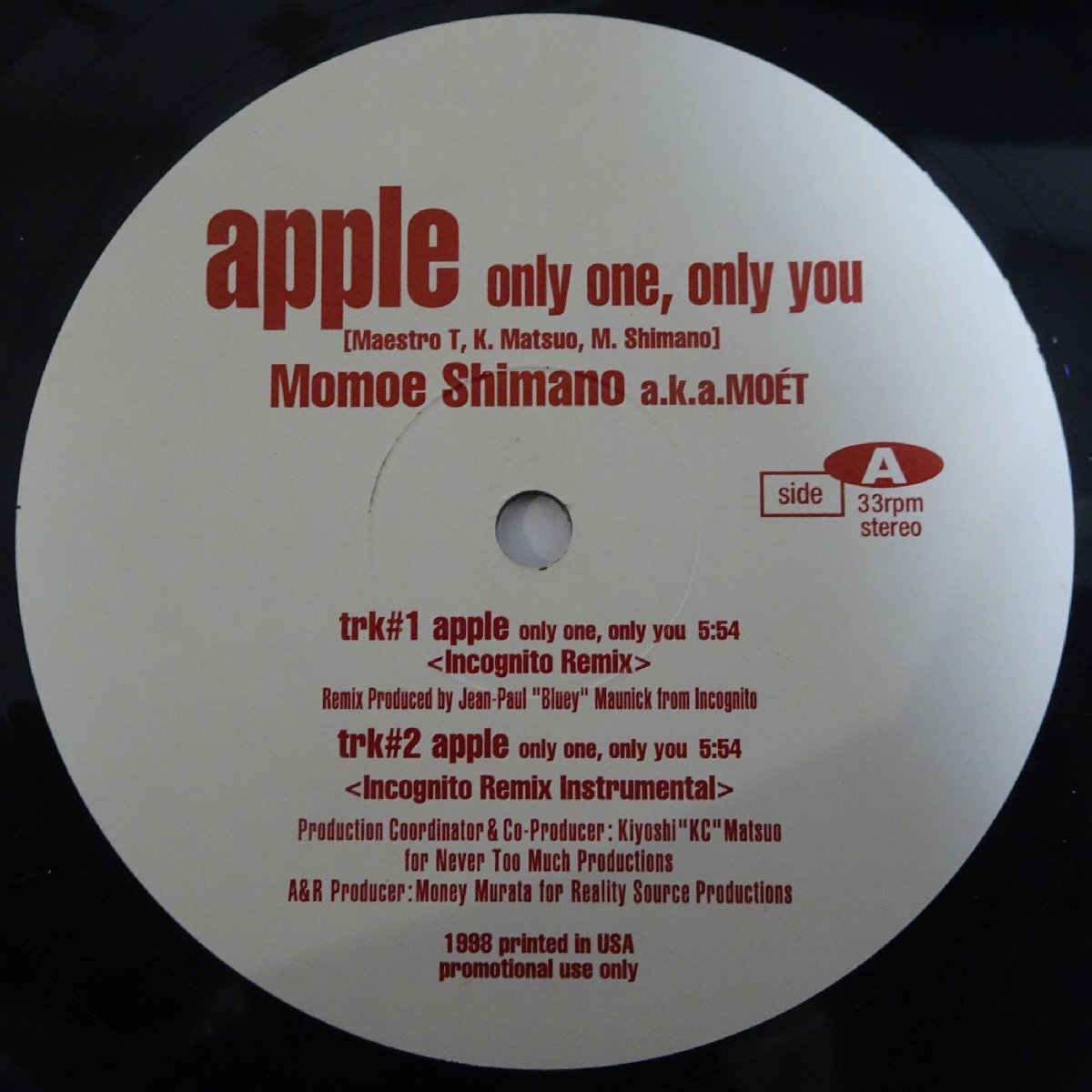 10024225;【国内盤/プロモオンリー/12inch】Momoe Shimano A.K.A Moet / Apple (Only One, Only You)の画像1