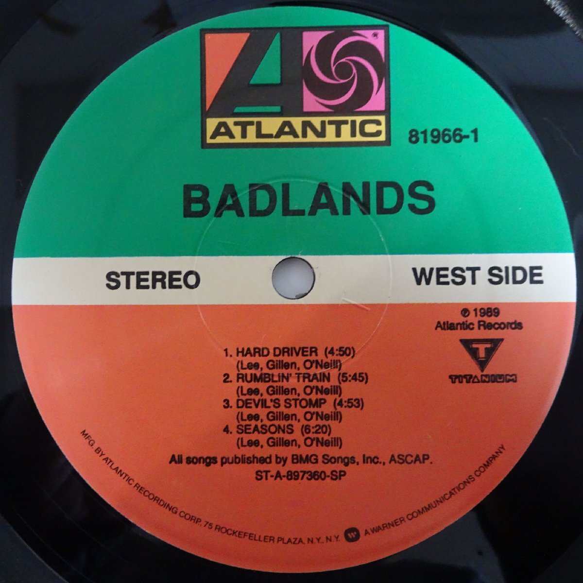 14030444;【ほぼ美盤/USオリジナル/稀少89年発】Badlands バッドランズ / S.T.の画像4