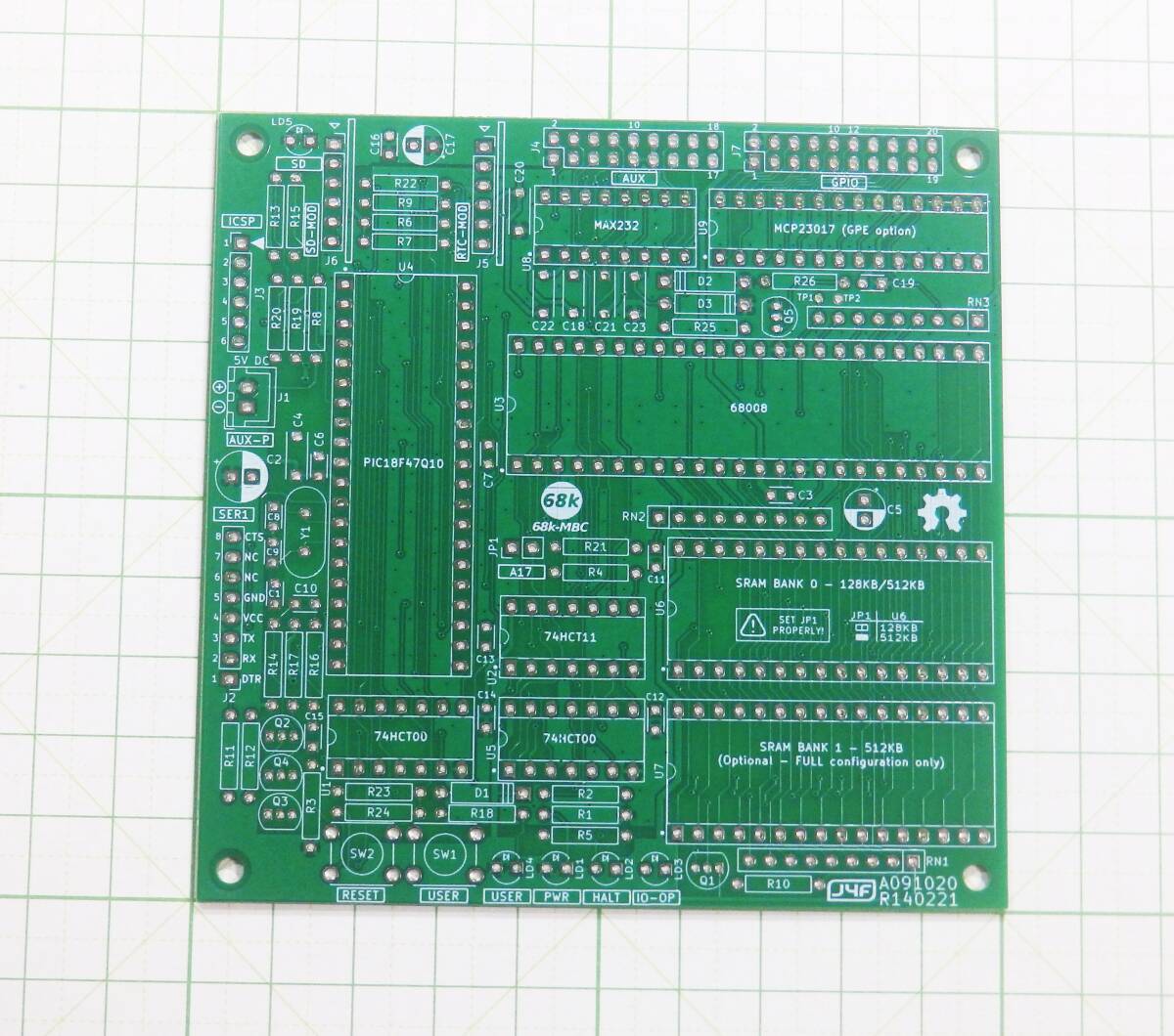 68K-MBC プリント基板 緑 ICソケット6ピンXHセット マイコンボード 電子工作 CPU CP/M モトローラ MC 68008 PIC18F47Q10 MAX232 eb9eb_画像3