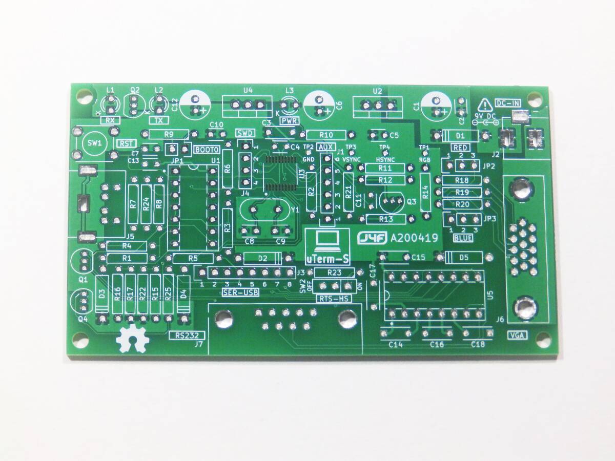uTerm-S 製作用 プリント基板 緑色 VT100 ライクなターミナル マイコン VGA PS/2 RS232 STM32F030F4P6 eb9ea_画像1