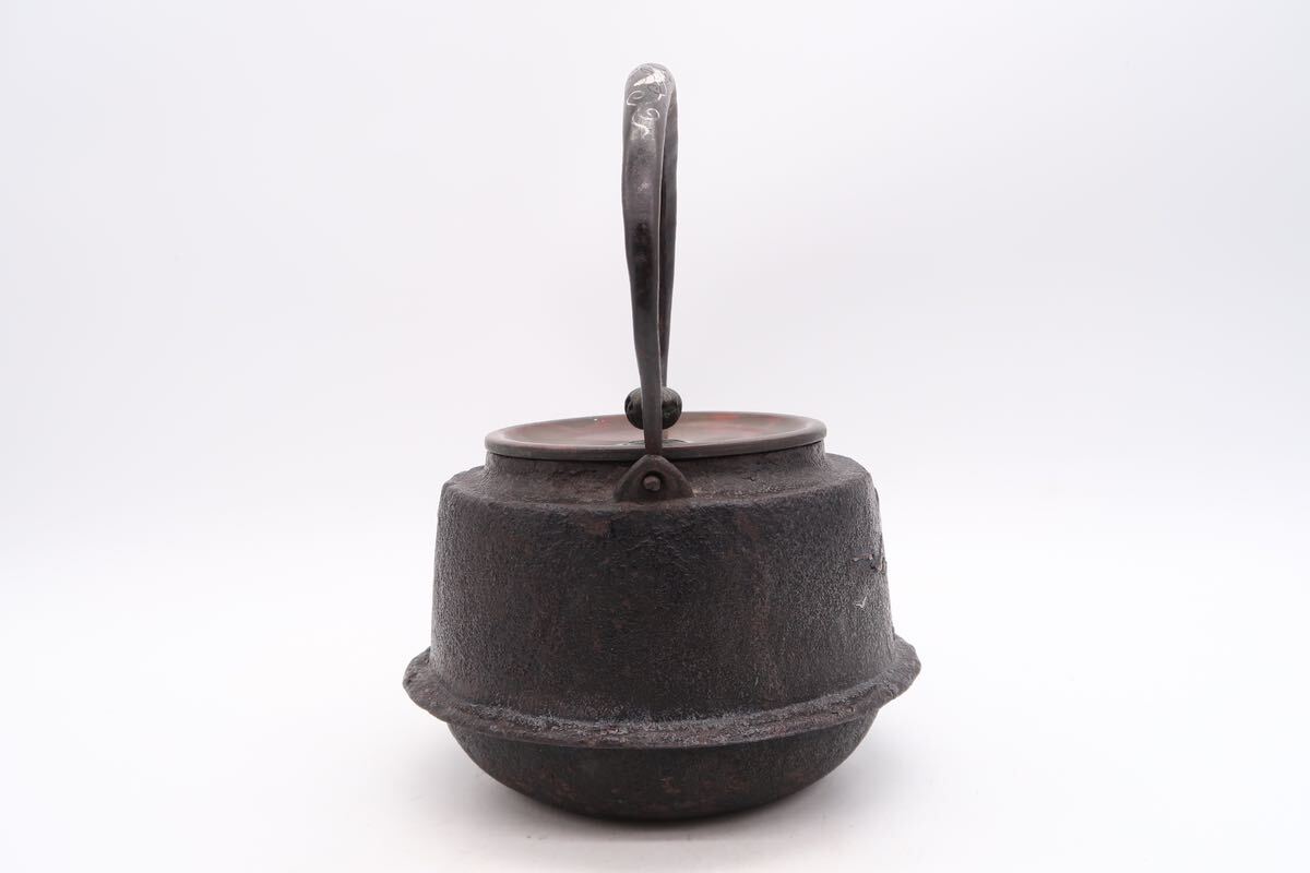釜師 造 銅銀象嵌 鉄瓶 銅蓋 在銘 煎茶道具 湯沸 急須 煎茶道具 時代物 の画像2