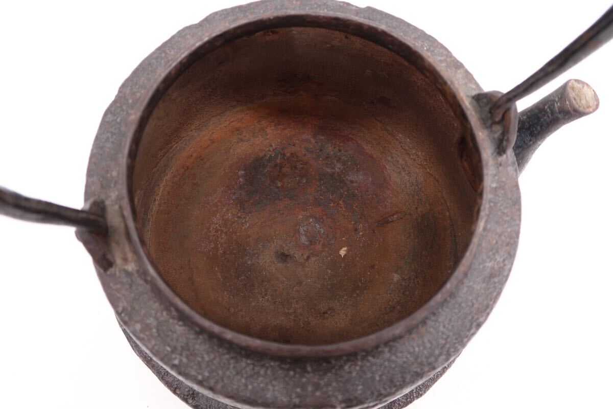 釜師 造 銅銀象嵌 鉄瓶 銅蓋 在銘 煎茶道具 湯沸 急須 煎茶道具 時代物 の画像6