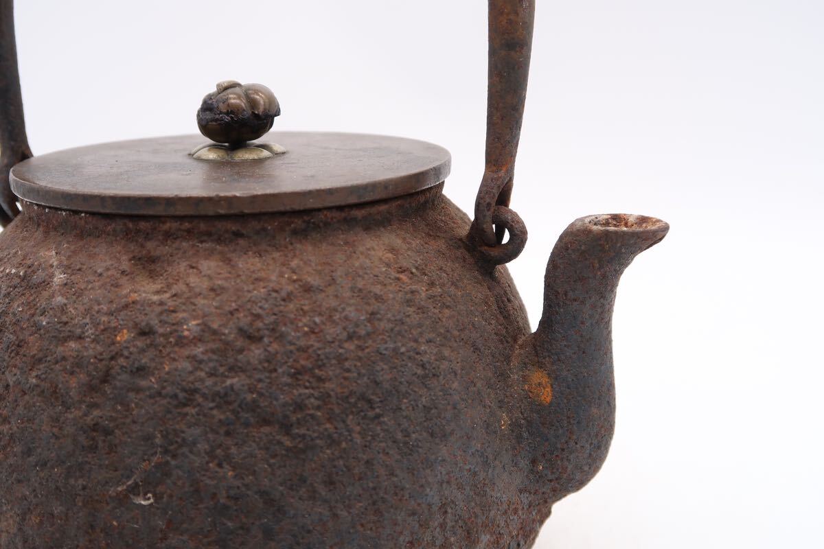 光玉堂 造 鉄瓶 銅蓋 在銘 煎茶道具 湯沸 急須 時代物 の画像8