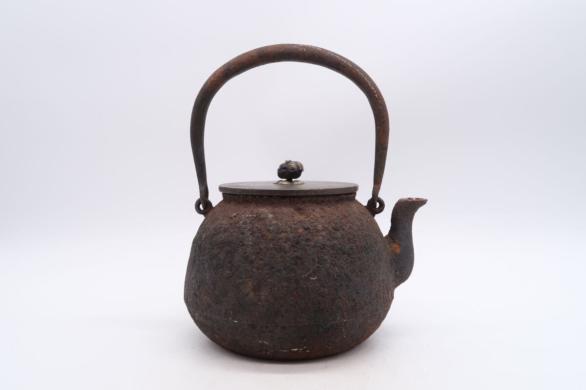 光玉堂 造 鉄瓶 銅蓋 在銘 煎茶道具 湯沸 急須 時代物 の画像3