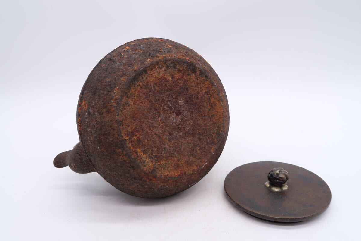 光玉堂 造 鉄瓶 銅蓋 在銘 煎茶道具 湯沸 急須 時代物 