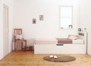 小さな部屋に合うショート丈収納ベッド Odette オデット 薄型スタンダードボンネルコイルマットレス付き シングル ホワイト_画像1