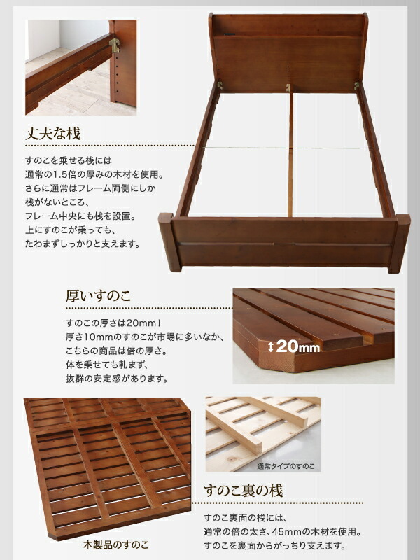 頑丈天然木すのこベッド ishuruto イシュルト マルチラススーパースプリングマットレス付き ダブル ブラウン_画像10
