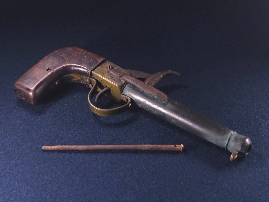 v цветок v Edo ~ Meiji времена старинное оружие . труба удар тип металлический . нет . короткий ружье 