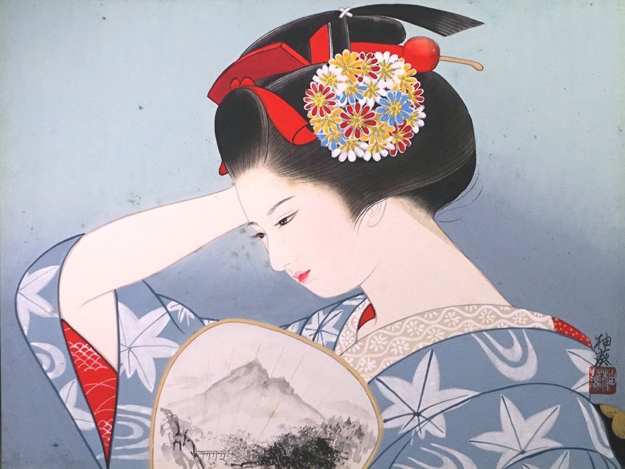 v цветок v международный изобразительное искусство ассоциация ..[. внизу ..] подлинный кисть японская живопись F6 номер изображение красавицы [...] вместе наклейка 