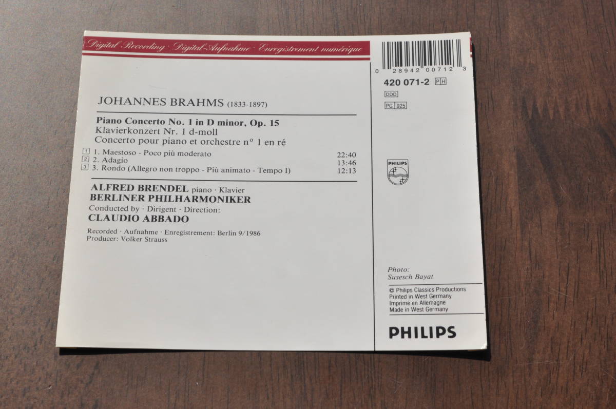 ブラームス：ピアノ協奏曲第1番&第2番@アルフレッド・ブレンデル/クラウディオ・アバド&ベルリン・フィルハーモニー管弦楽団/2CD_画像3