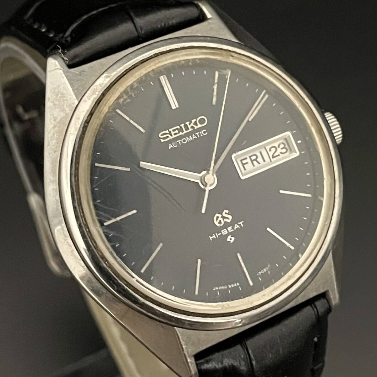 ☆名品☆グランドセイコー/Grand Seiko/5646-7010/デイデイト/自動巻/35㎜/メンズ腕時計/ハイビート/黒/ブラック/動作良好の画像2