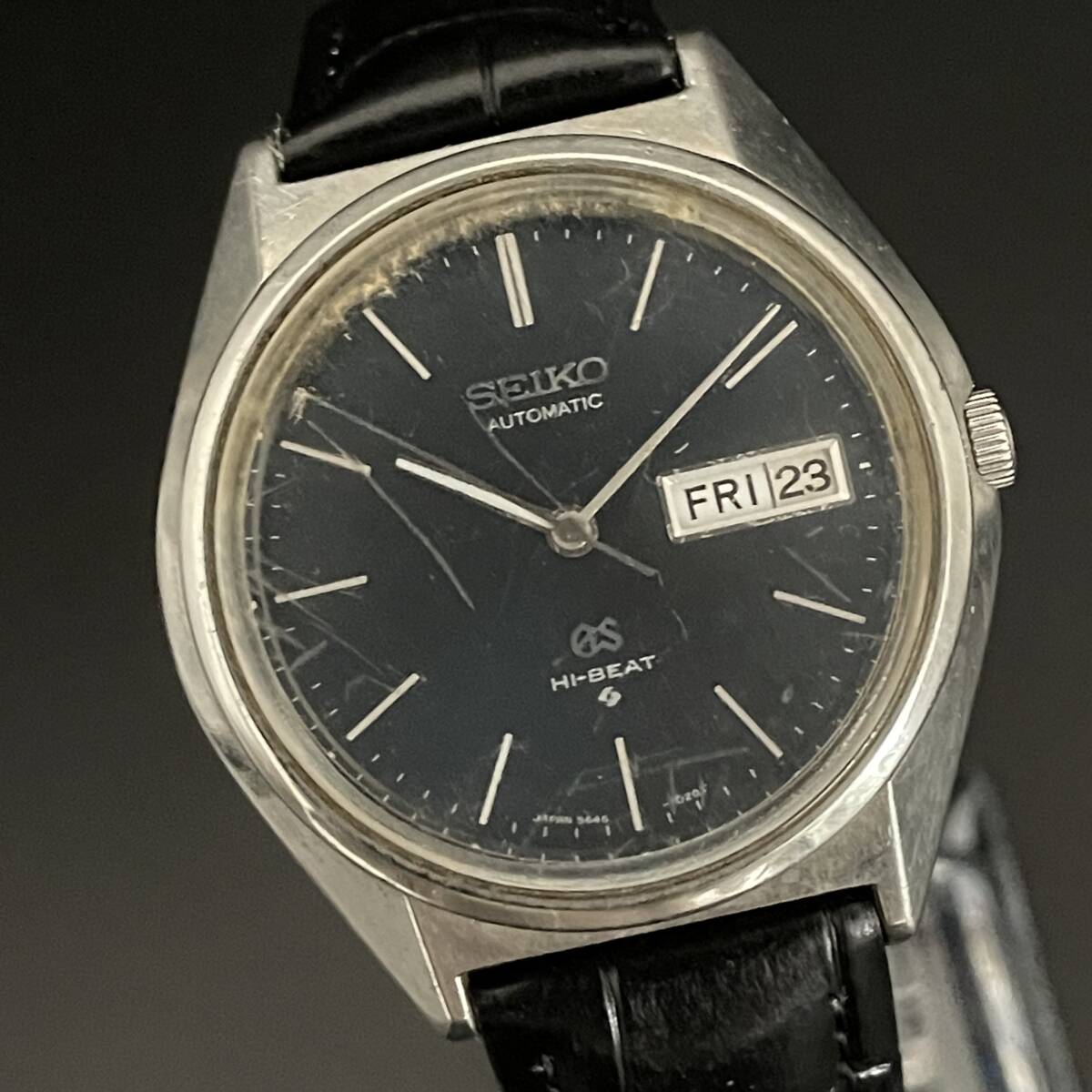 ☆名品☆グランドセイコー/Grand Seiko/5646-7010/デイデイト/自動巻/35㎜/メンズ腕時計/ハイビート/黒/ブラック/動作良好の画像1