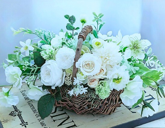  white rose. fresh . basket arrange 