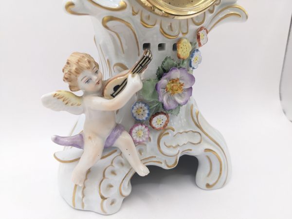 Von Schierholz フォン・シアーホルツ 陶器製 置き時計 天使 花 インテリア ジャンク扱い（M1687）