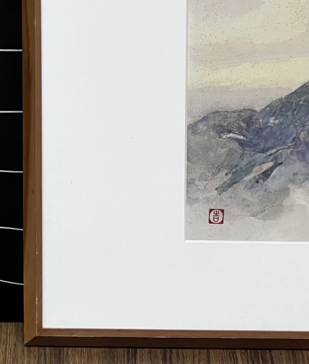 真作 水彩画　作者不明　風景画　山　色紙額　額装　額縁　インテリア_画像4