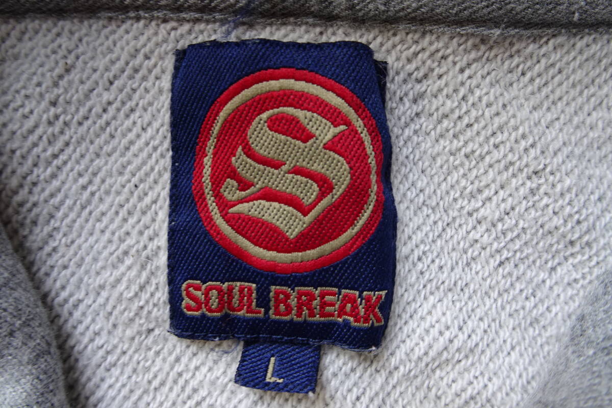 SOUL BREAK/ソウルブレイク/半袖パーカ/スウェット素材/前スナップボタン/レザーライクししゅうワッペン/グレー杢/Lサイズ(4/2R)_画像3