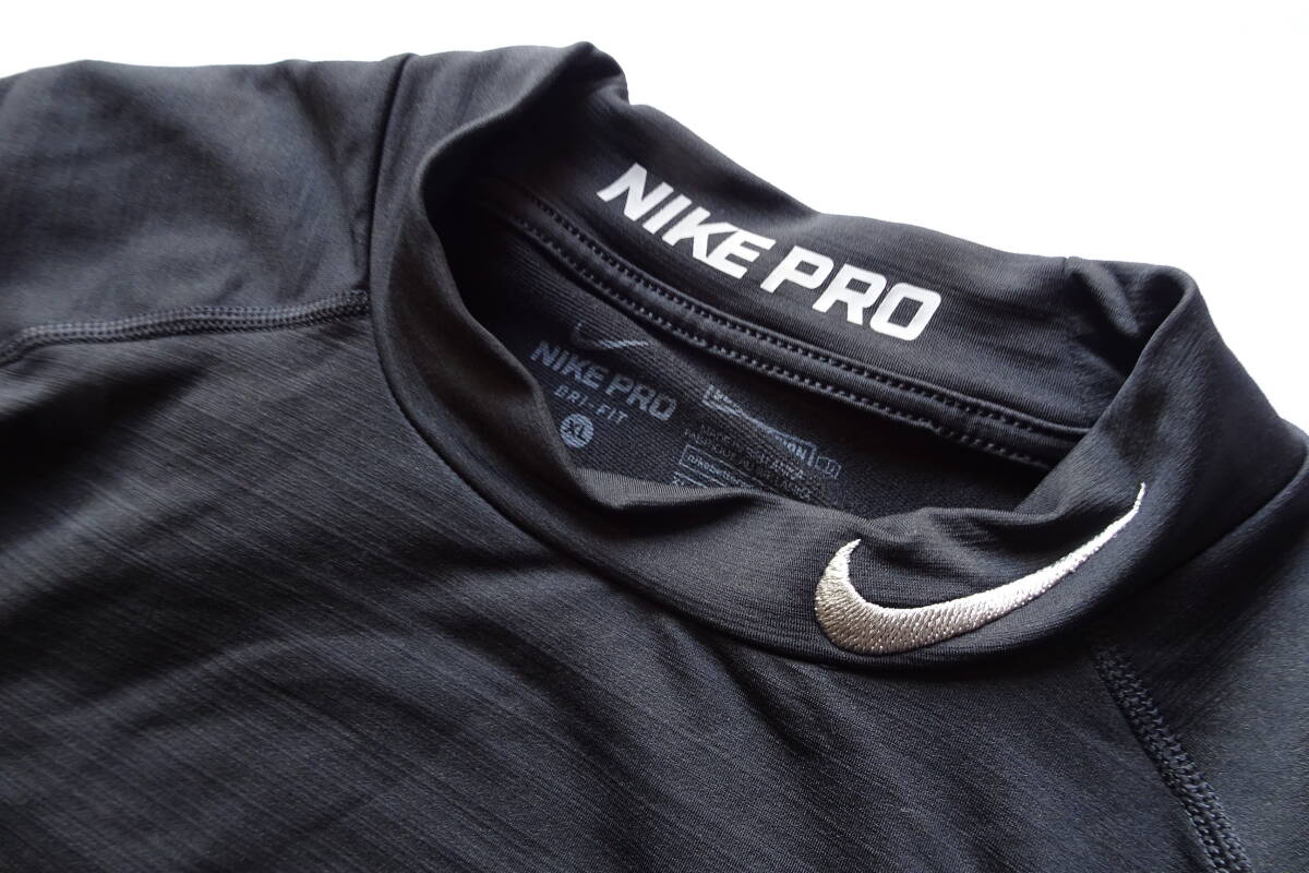 NIKE PRO DRY-FIT/ナイキ/コンプレッションインナー/長袖Tシャツ/袖脇・後身頃メッシュ系素材/モックネック/黒/ブラック/XLサイズ(4/12R)の画像6