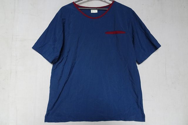 L.L.Bean/エルエルビーン/半袖プルオーバー/Tシャツ/ポリエステル系素材/首ぐり・左胸ポケット赤紫トリミング/紺/ネイビー(4/23R)_画像1