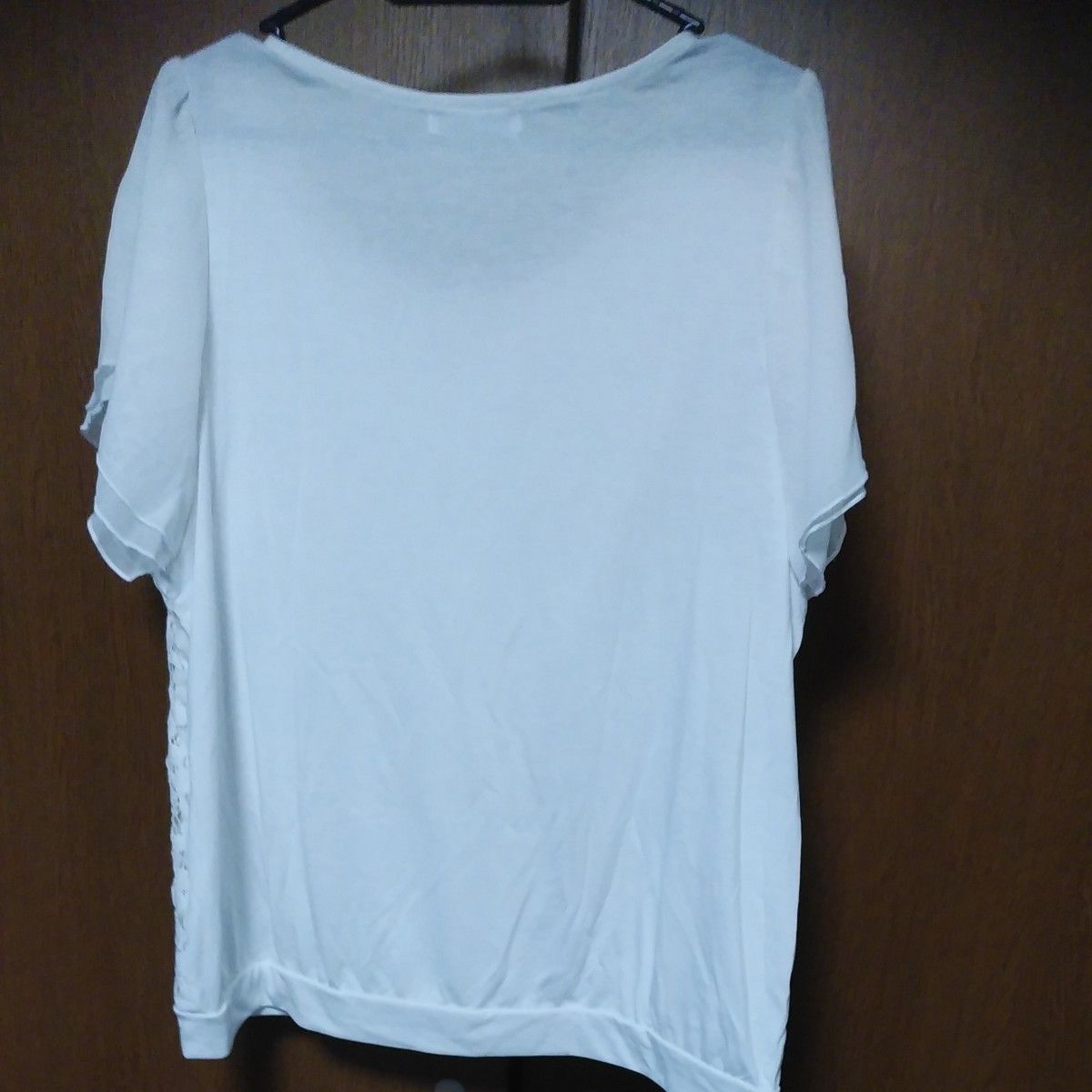 Tシャツ　ブラウス 　白　半袖　3Ｌ　レディース　大きいサイズ　トップス　カットソー　レース　シフォン　花柄模様　オフィスワーク