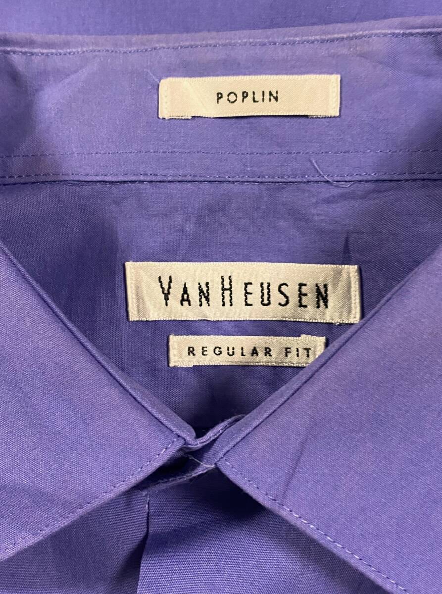 A-1100 本場アメカジ輸入古着シャツ VAN HEUSEN パープル 長袖ワイドEカラーシャツ　15 1/2 (M US-FIT) _画像4