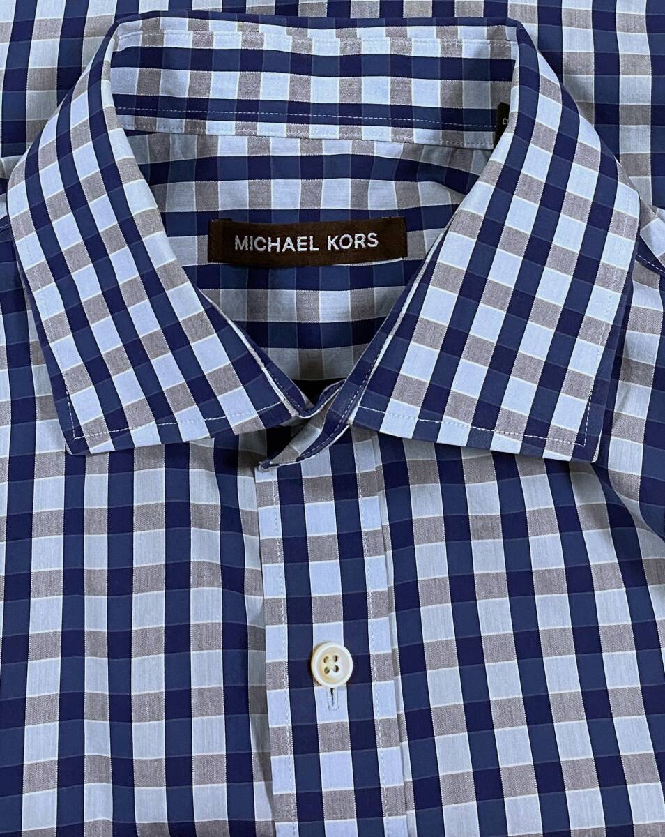 E-225 本場アメカジ輸入古着シャツ MICHAEL KORS 長袖ワイドEカラーシャツ 16 (L US-FIT) _画像3