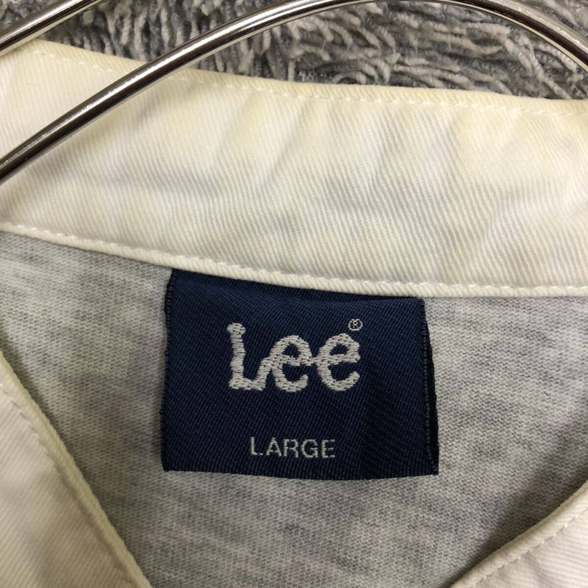 Lee リー バンドカラー ヘンリーネック 長袖Tシャツ ロンT 長袖カットソー サイズL グレー 無地 ロゴメンズ トップス 最落なし （Z17）_画像6