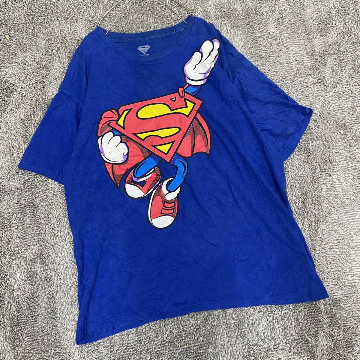 SUPERMAN スーパーマン Tシャツ 半袖カットソー サイズL ブルー 青 メンズ トップス 最落なし （O18）の画像1