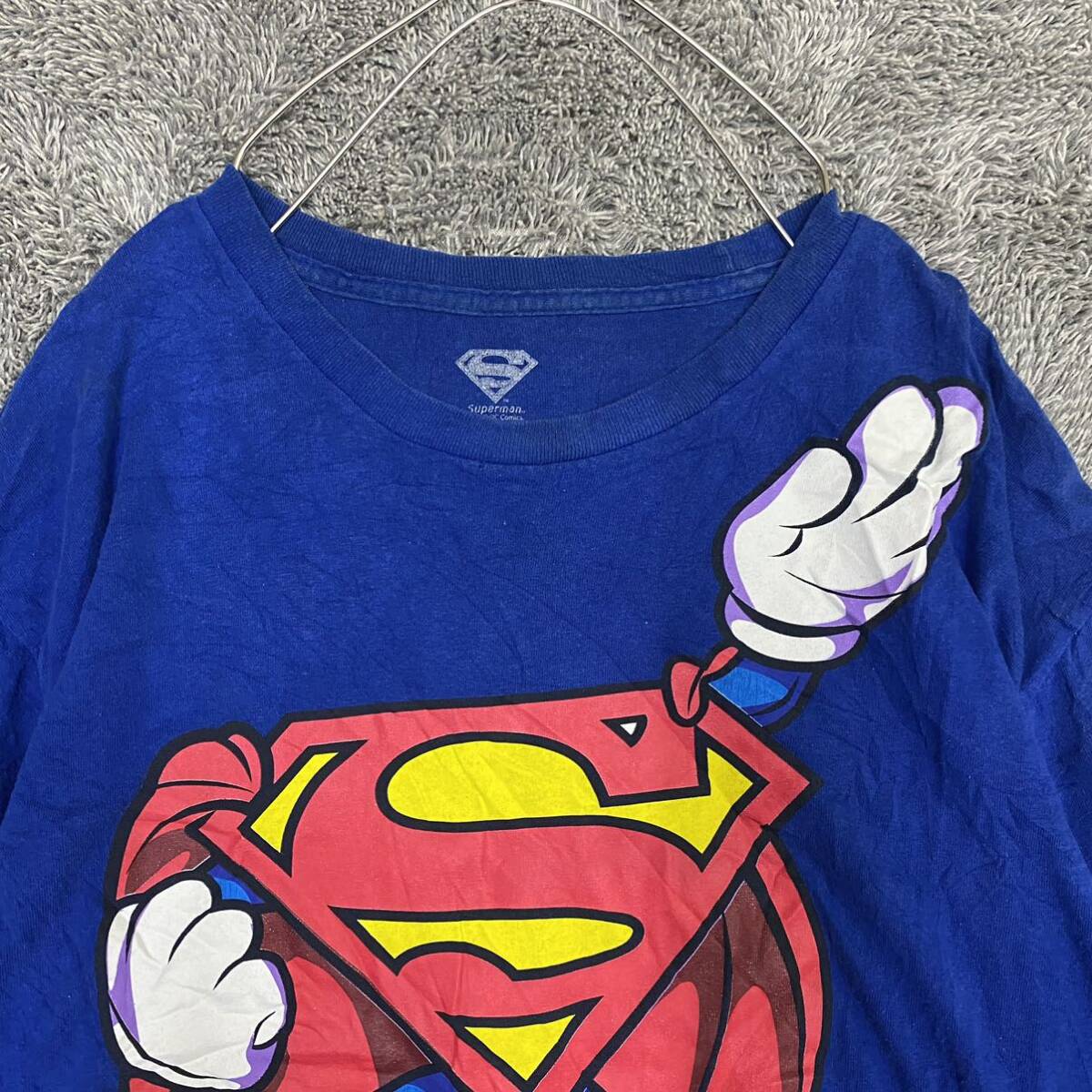 SUPERMAN スーパーマン Tシャツ 半袖カットソー サイズL ブルー 青 メンズ トップス 最落なし （O18）の画像3