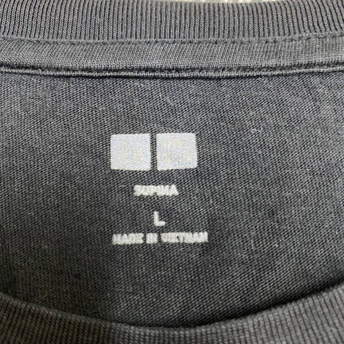 UNIQLO ユニクロ Tシャツ 半袖カットソー サイズL ブラック 黒 メンズ トップス 最落なし （O18）_画像6