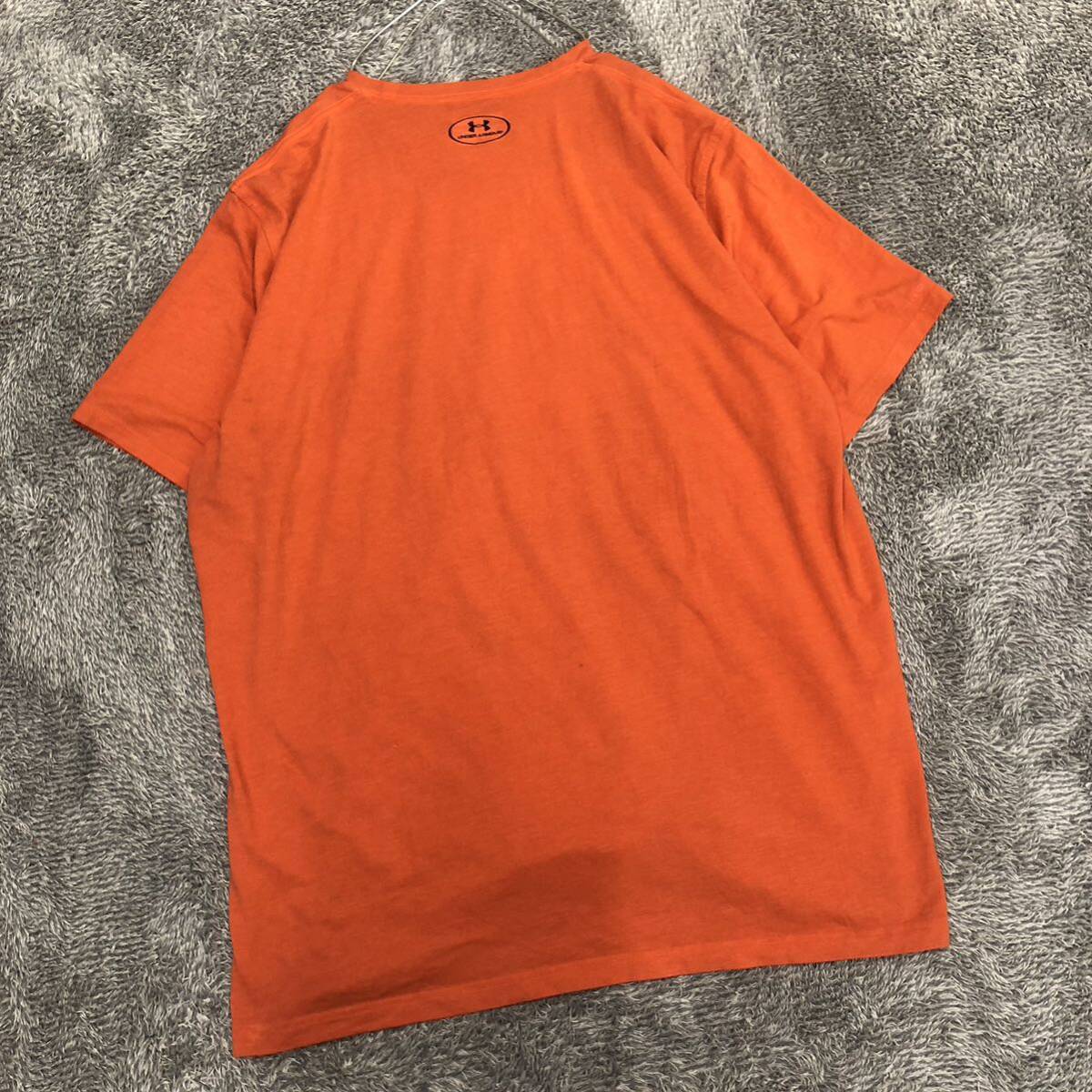 UNDER ARMOUR アンダーアーマー 半袖Tシャツ サイズ2XL ワンポイントロゴ 無地 オレンジ ヒートギア メンズ トップス 最落なし （P18）の画像2