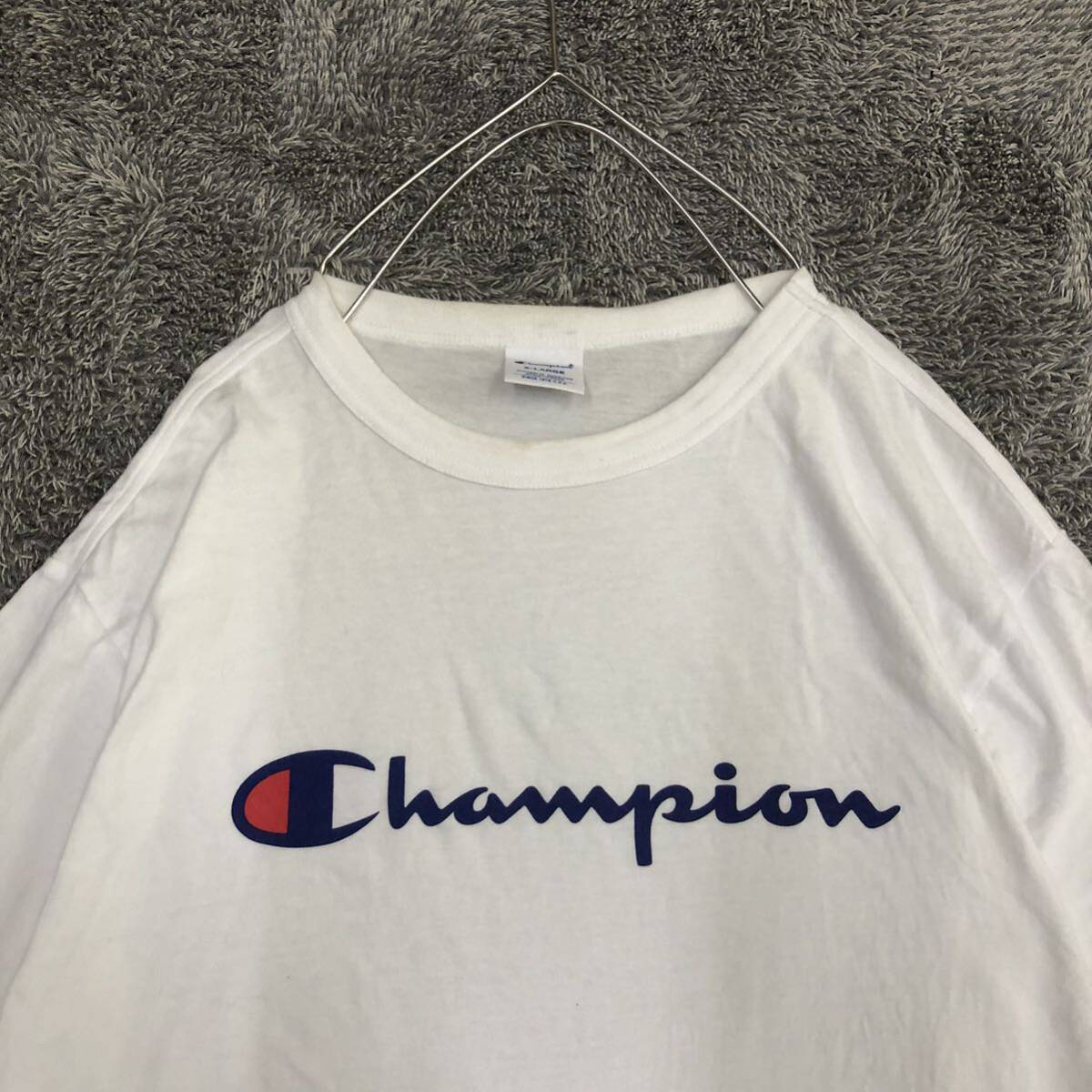 champion チャンピオン 半袖Tシャツ クルーネック サイズXL ホワイト 白 ロゴプリント ゆったり オーバー メンズ トップス 最落無 （P18）の画像3