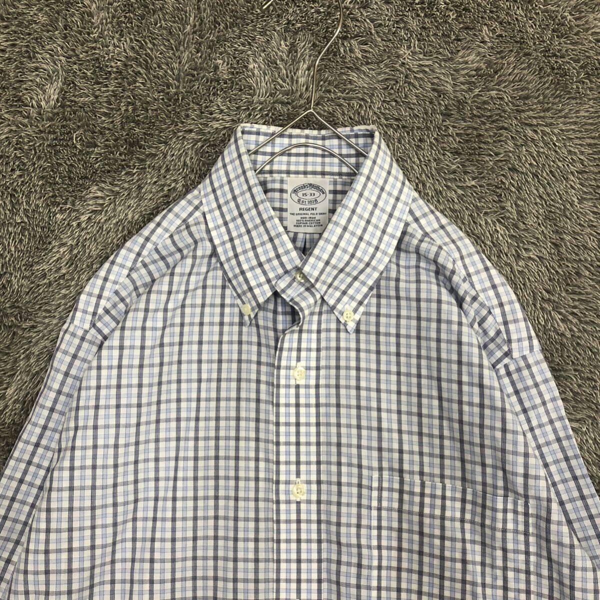 Brooks Brothers ブルックスブラザーズ ボタンダウンシャツ 長袖シャツ サイズ15-33 チェック柄 コットン メンズ トップス 最落なし（P18）_画像3