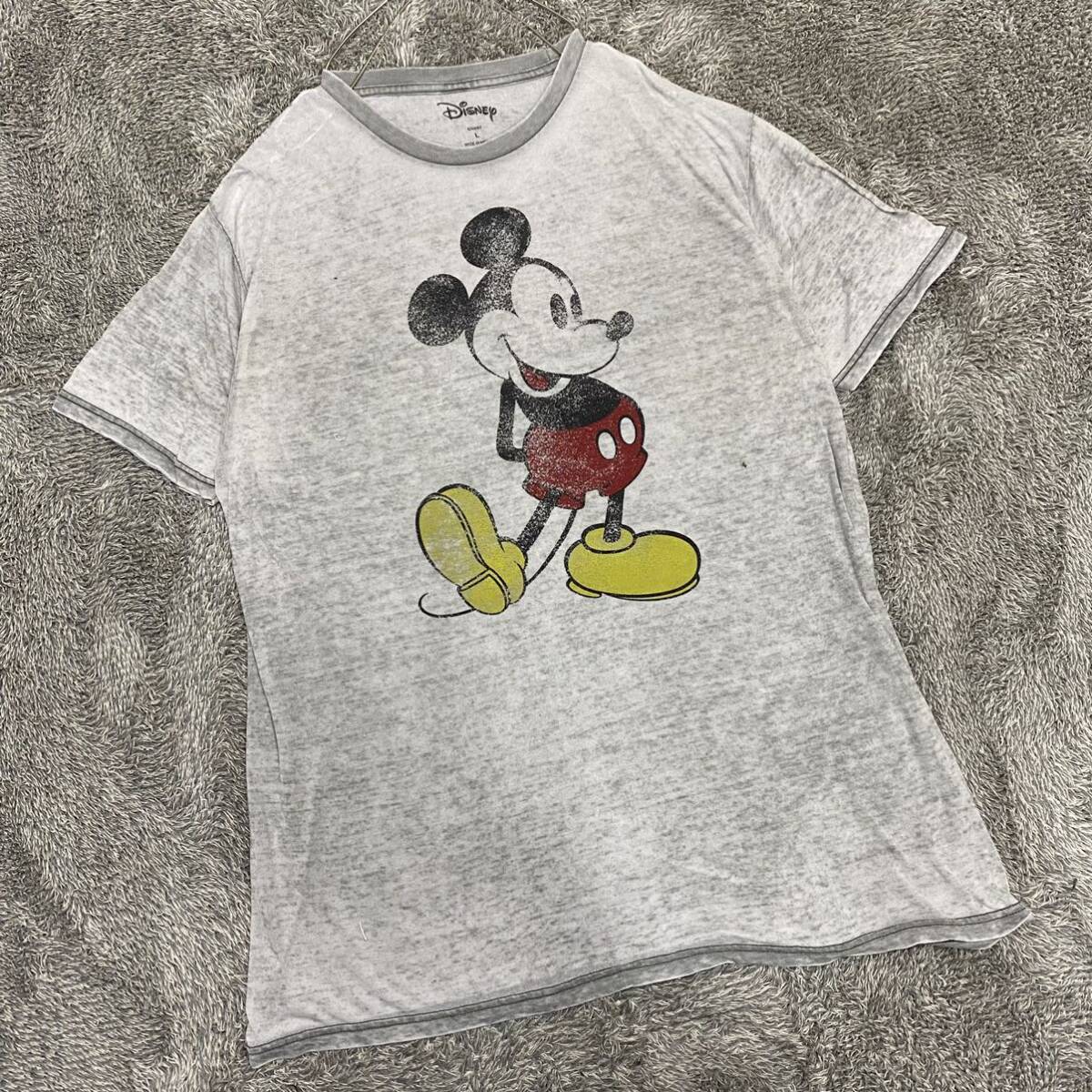Disney ディズニー Tシャツ 半袖カットソー サイズL グレー 灰色 メンズ トップス 最落なし （T18）の画像1