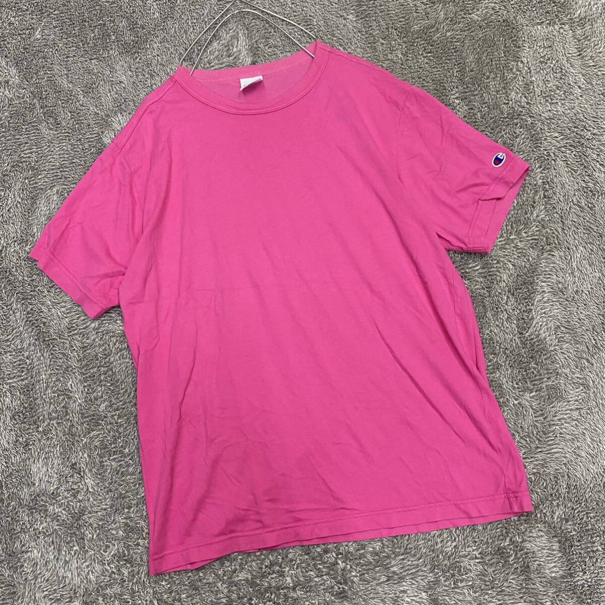 Champion チャンピオン Tシャツ 半袖カットソー 無地 サイズXL ピンク メンズ トップス 最落なし （T18）_画像1