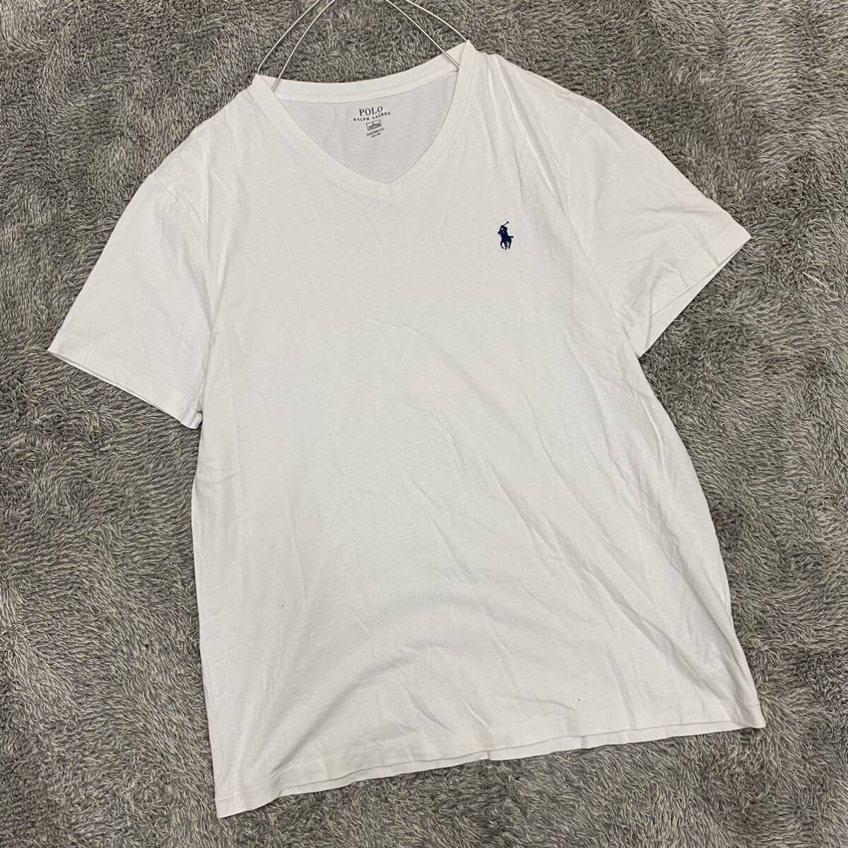 POLO RALPH LAUREN ラルフローレン Tシャツ 半袖カットソー Vネック サイズL ホワイト 白 メンズ トップス 最落なし （U18）_画像1