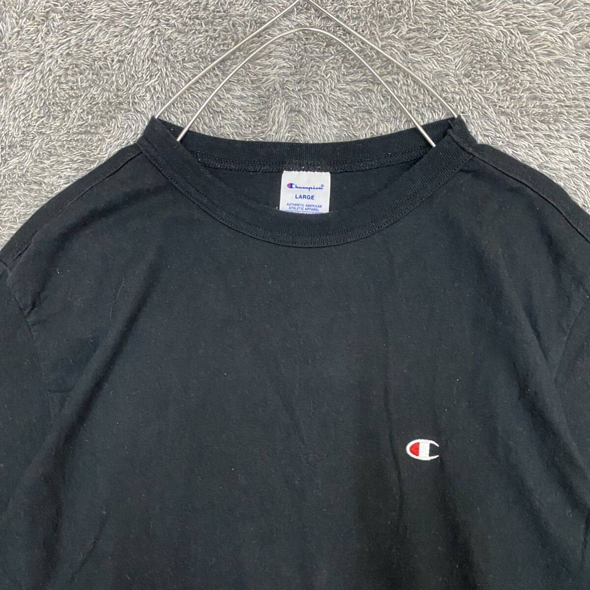 Champion チャンピオン Tシャツ 半袖カットソー ワンポイント サイズL ブラック 黒 メンズ トップス 最落なし （U18）の画像3