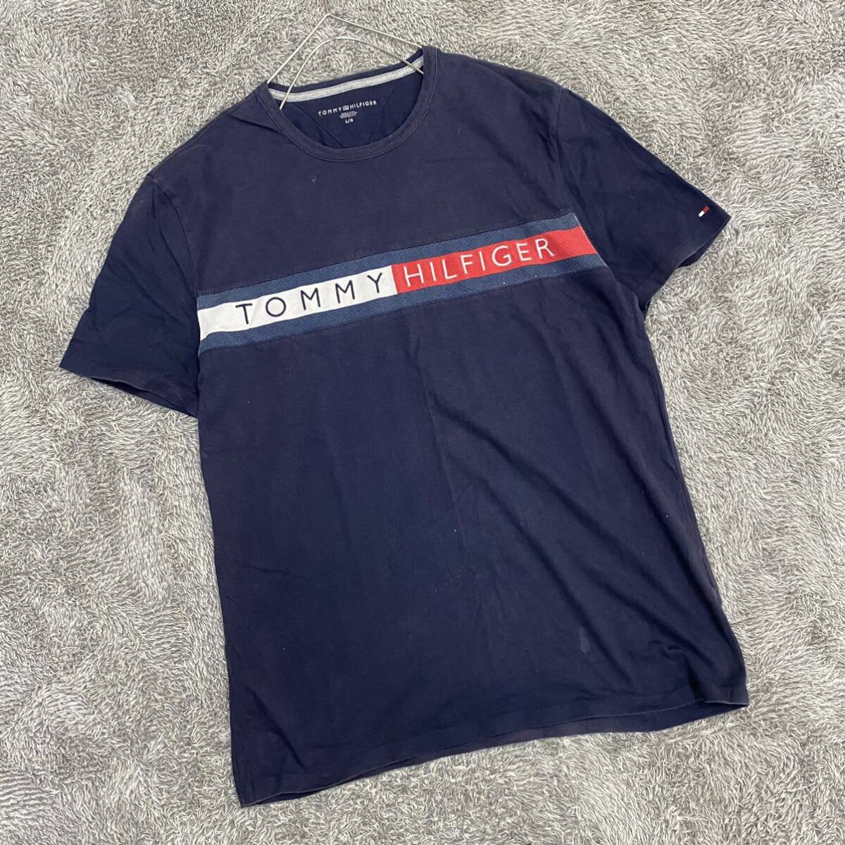 TOMMYHILFIGER トミーヒルフィガー Tシャツ 半袖カットソー サイズL ネイビー 紺色 メンズ トップス 最落なし （U18）の画像1