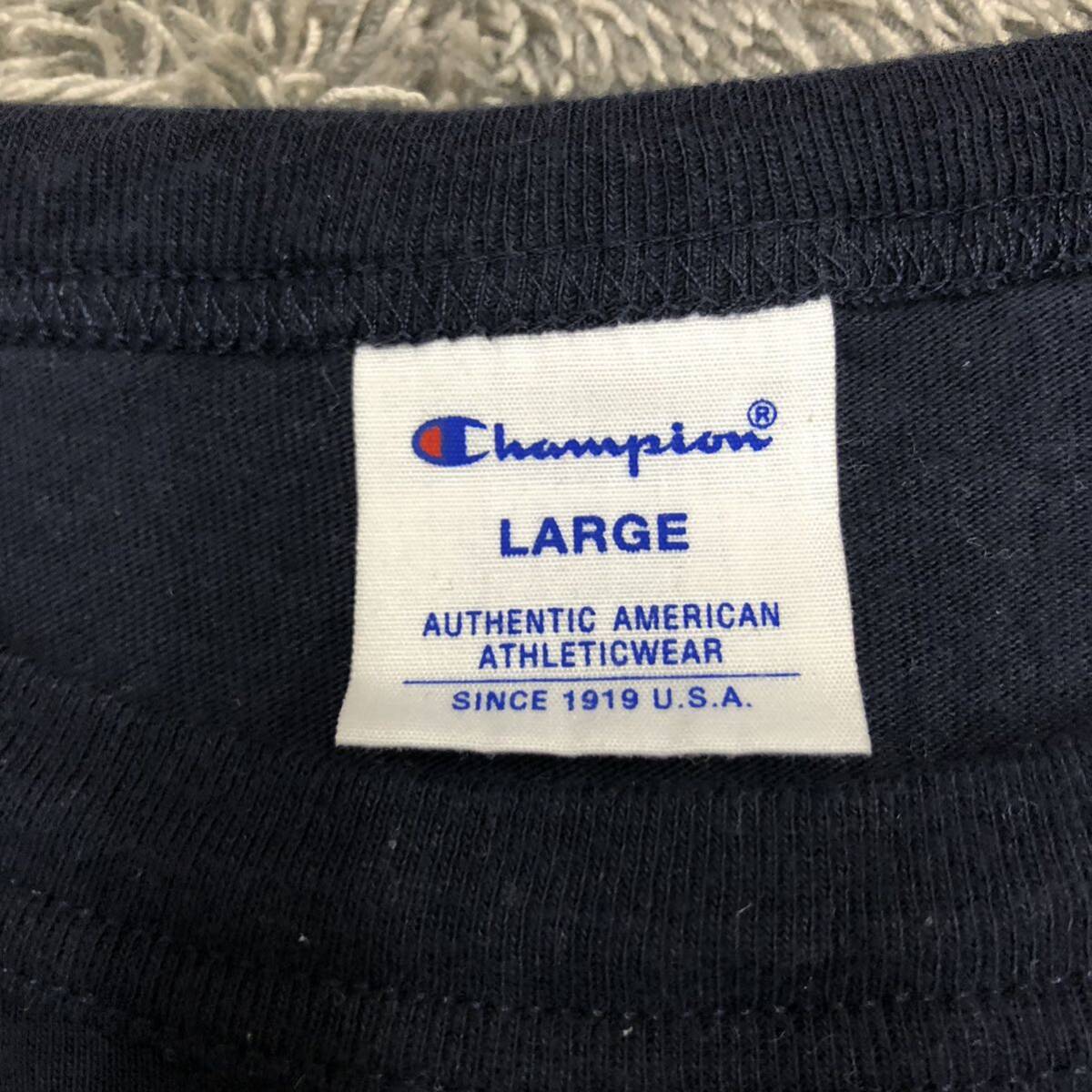 champion チャンピオン 半袖Tシャツ サイズL ネイビー 紺色 半袖カットソー 無地 ワンポイント コットン メンズ トップス 最落なし （W18）の画像6