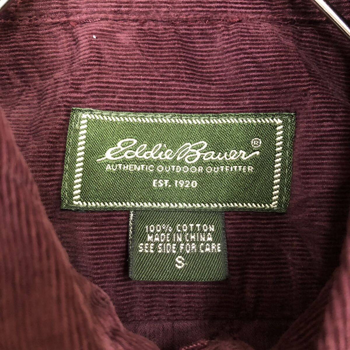 Eddie Bauer エディーバウアー コーデュロイ ボタンダウンシャツ 長袖シャツ サイズS ワインレッド 綿生地 メンズ トップス 最落無 （C19）の画像6