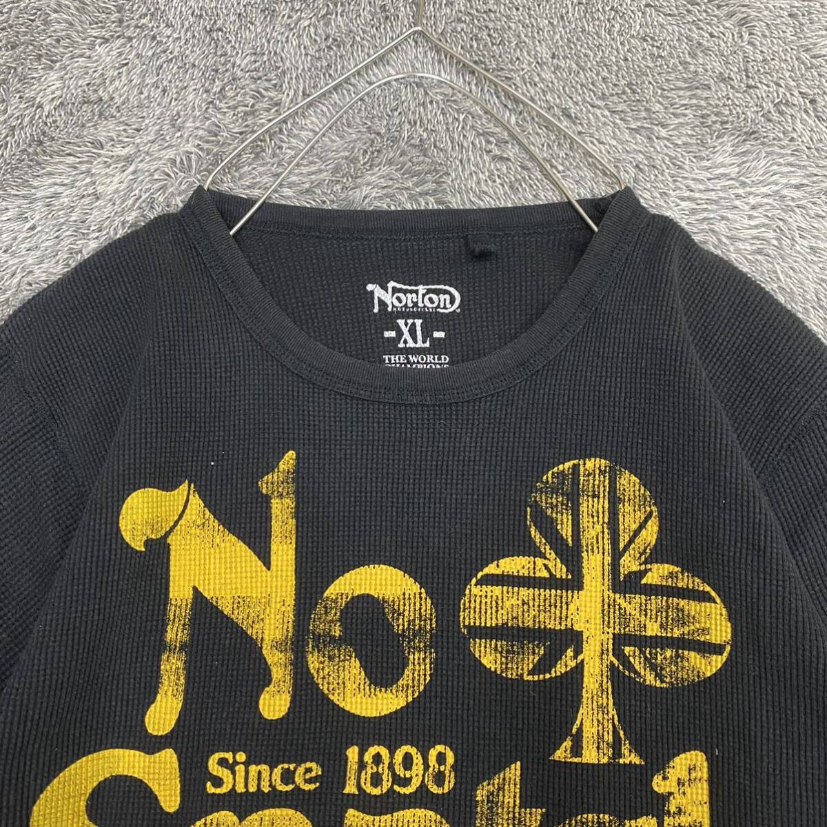 NORTON ノートン Tシャツ 半袖カットソー サーマル ワッフル サイズXL ブラック 黒 メンズ トップス 最落なし （B19）の画像3