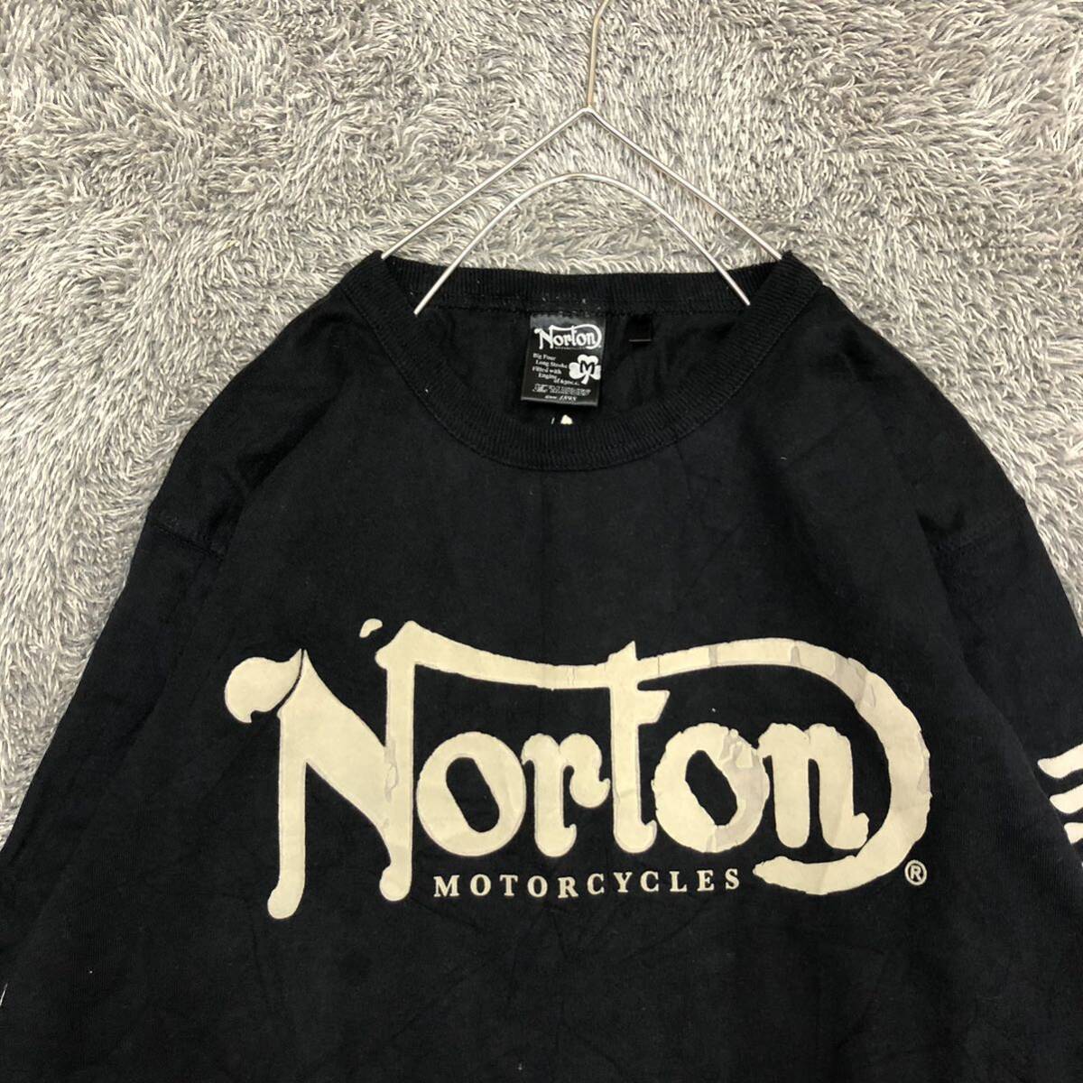 Norton ノートン 長袖Tシャツ 長袖カットソー ロンT サイズM ブラック 黒 フェルトプリント コットン メンズ トップス 最落なし （C19）の画像3