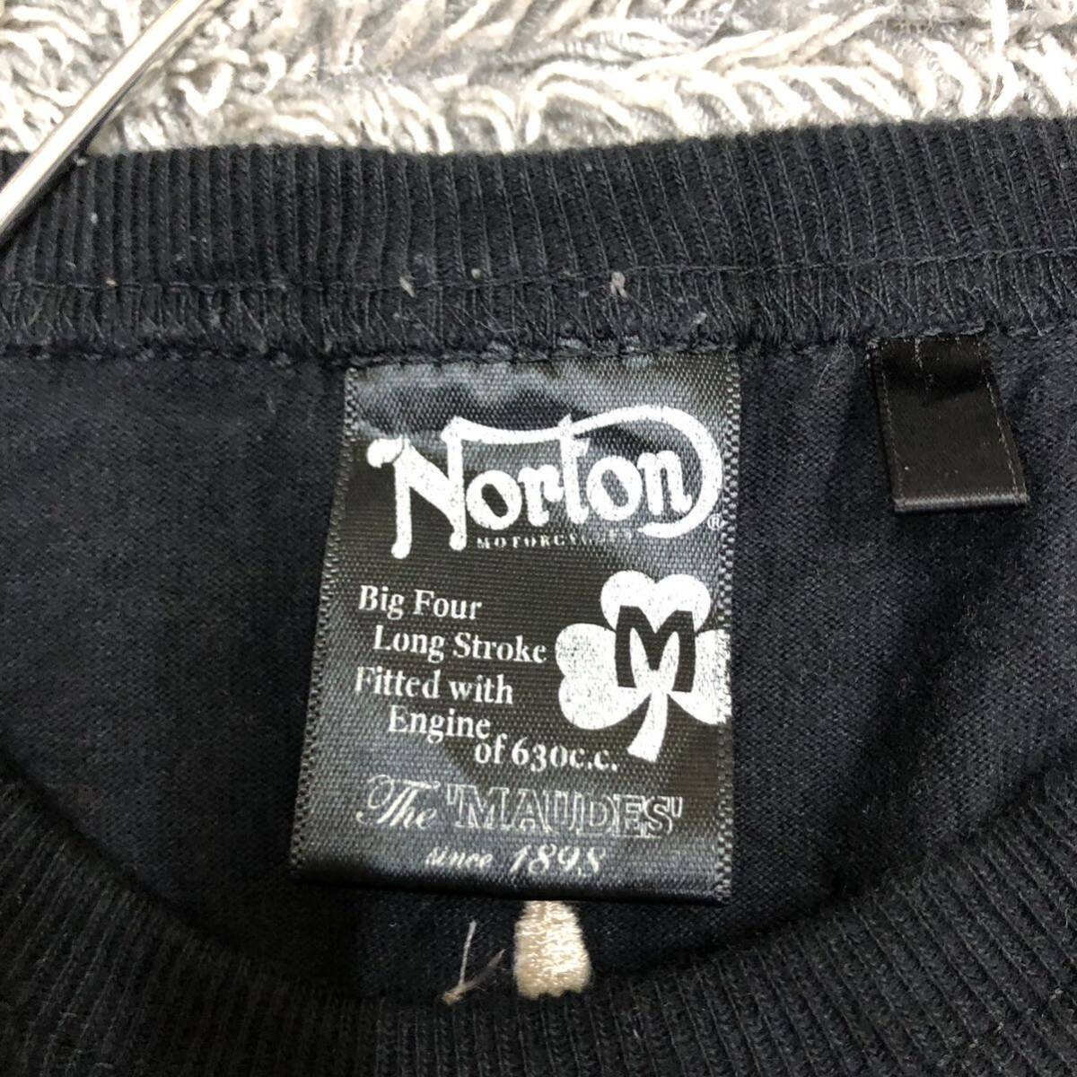 Norton ノートン 長袖Tシャツ 長袖カットソー ロンT サイズM ブラック 黒 フェルトプリント コットン メンズ トップス 最落なし （C19）の画像7
