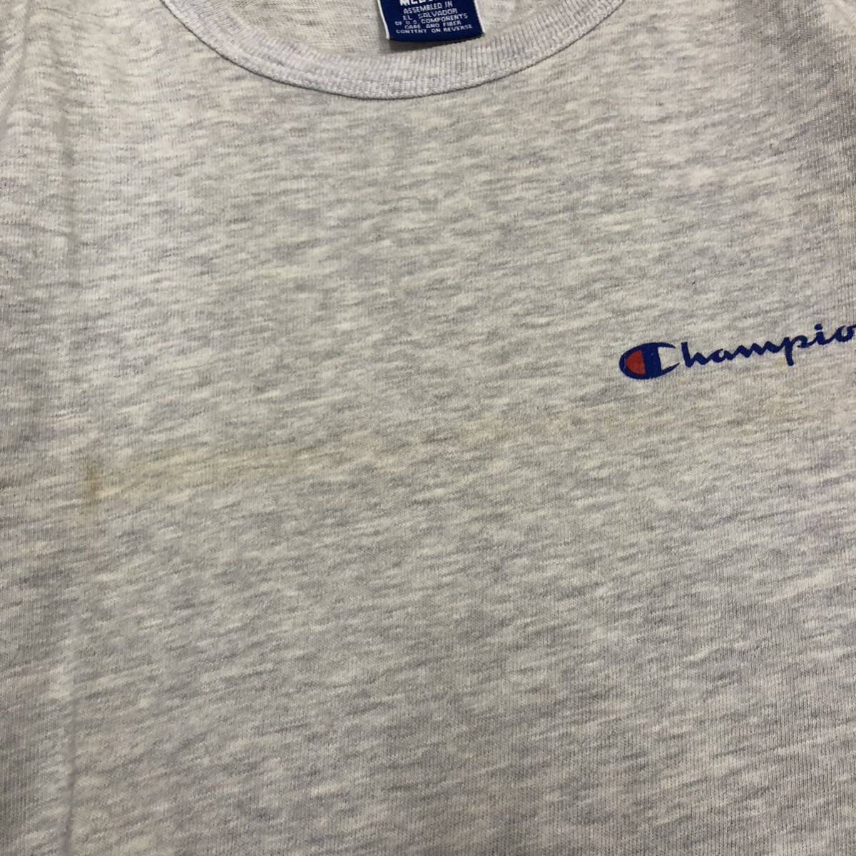 90s champion チャンピオン 半袖Tシャツ サイズM 90年代 VINTAGE ホワイトグレー カットソー ワンポイント メンズ トップス 最落無 （C19）_画像7