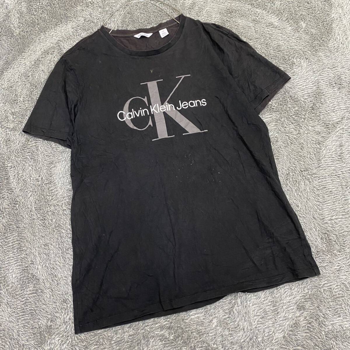 Calvin Klein カルバンクライン Tシャツ 半袖カットソー サイズL ブラック 黒 メンズ トップス 最落なし （D19）_画像1