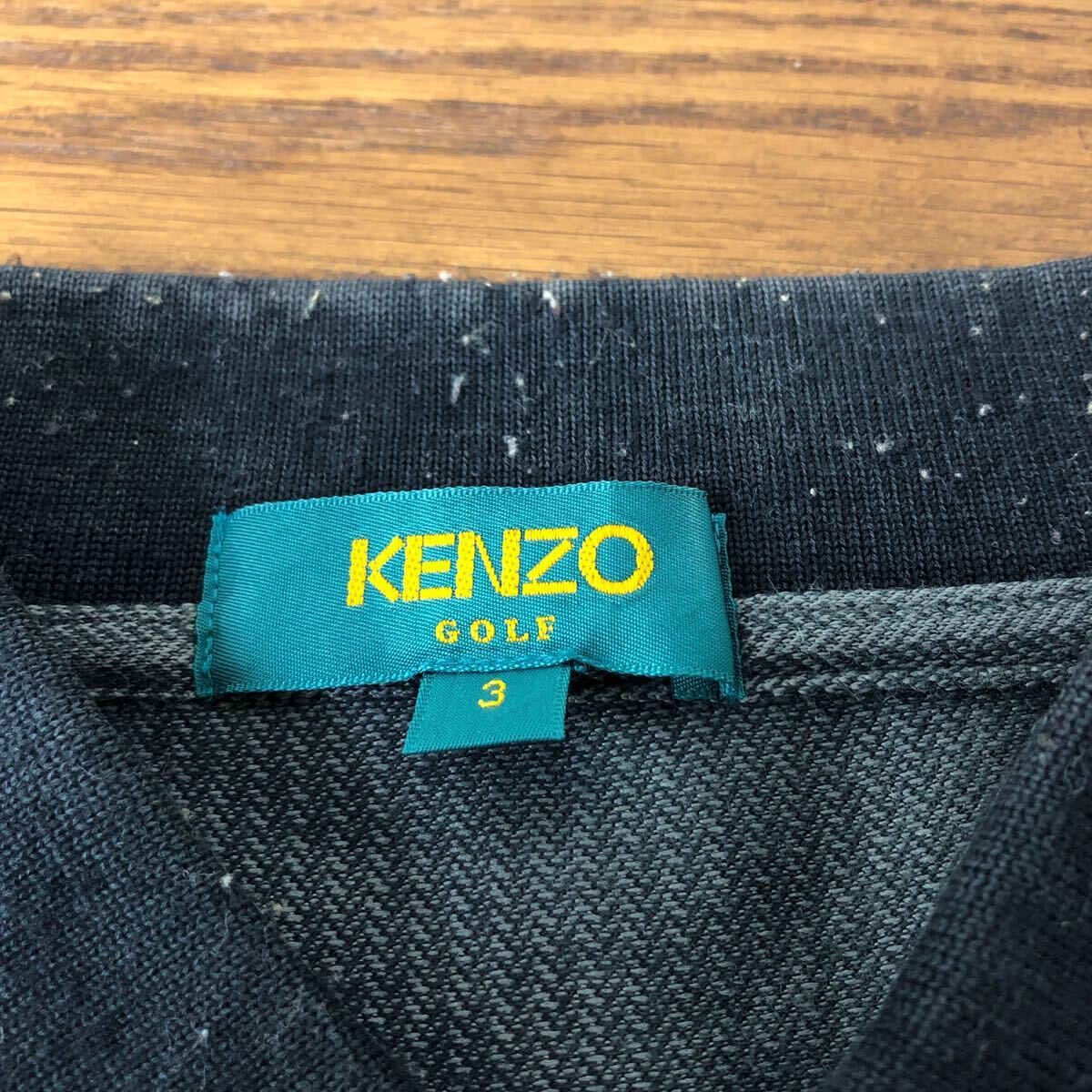 KENZO golf ケンゾーゴルフ 長袖ポロシャツ サイズ3 M相当 総柄 グレー ワンポイント グレー コットンポリ メンズ トップス 最落無 （C19）の画像7